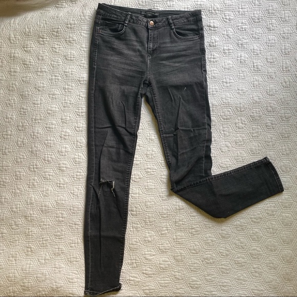 Zara DIY plaid black mid-rise jeans